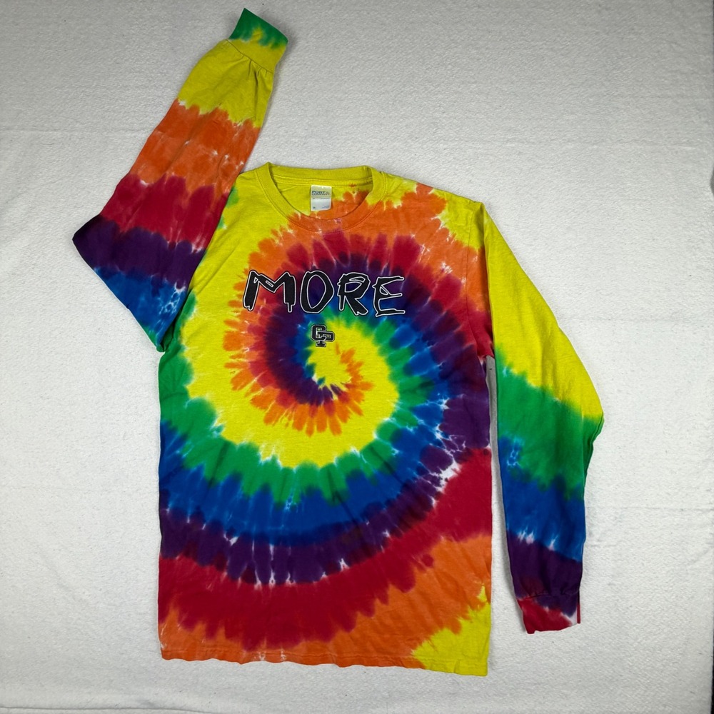 Port & Company Rainbow Tie Dye Long Sleeve Shirt Mens Medium MORE Graphic Tee